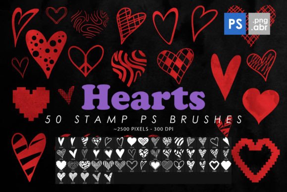 50 Hearts Photoshop Stamp Brushes: Elevating Digital Design with High-Resolution Assets