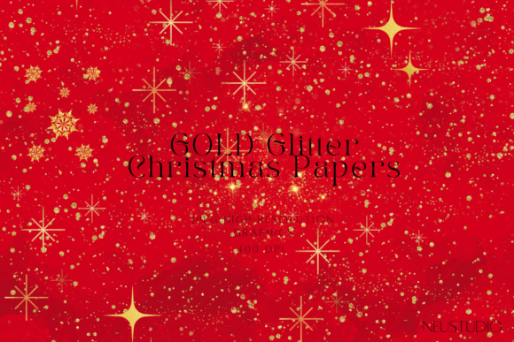 Christmas Digital Paper & Gold Glitter