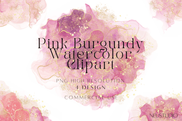 Elevate Designs with Pink Burgundy Watercolor Art
